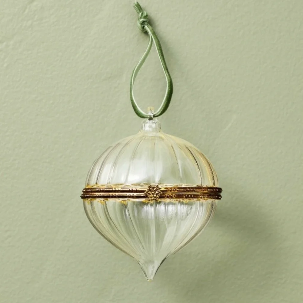 Hearth & Hand Magnolia Holiday Hinged Ribbed Glass Christmas Tree Ornament NEW
